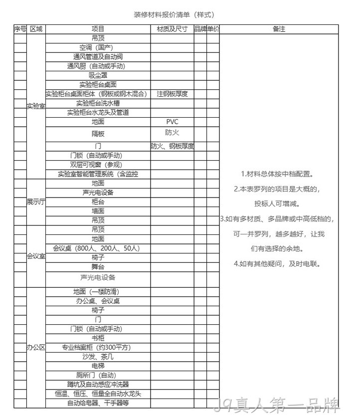 装修材料报价清单